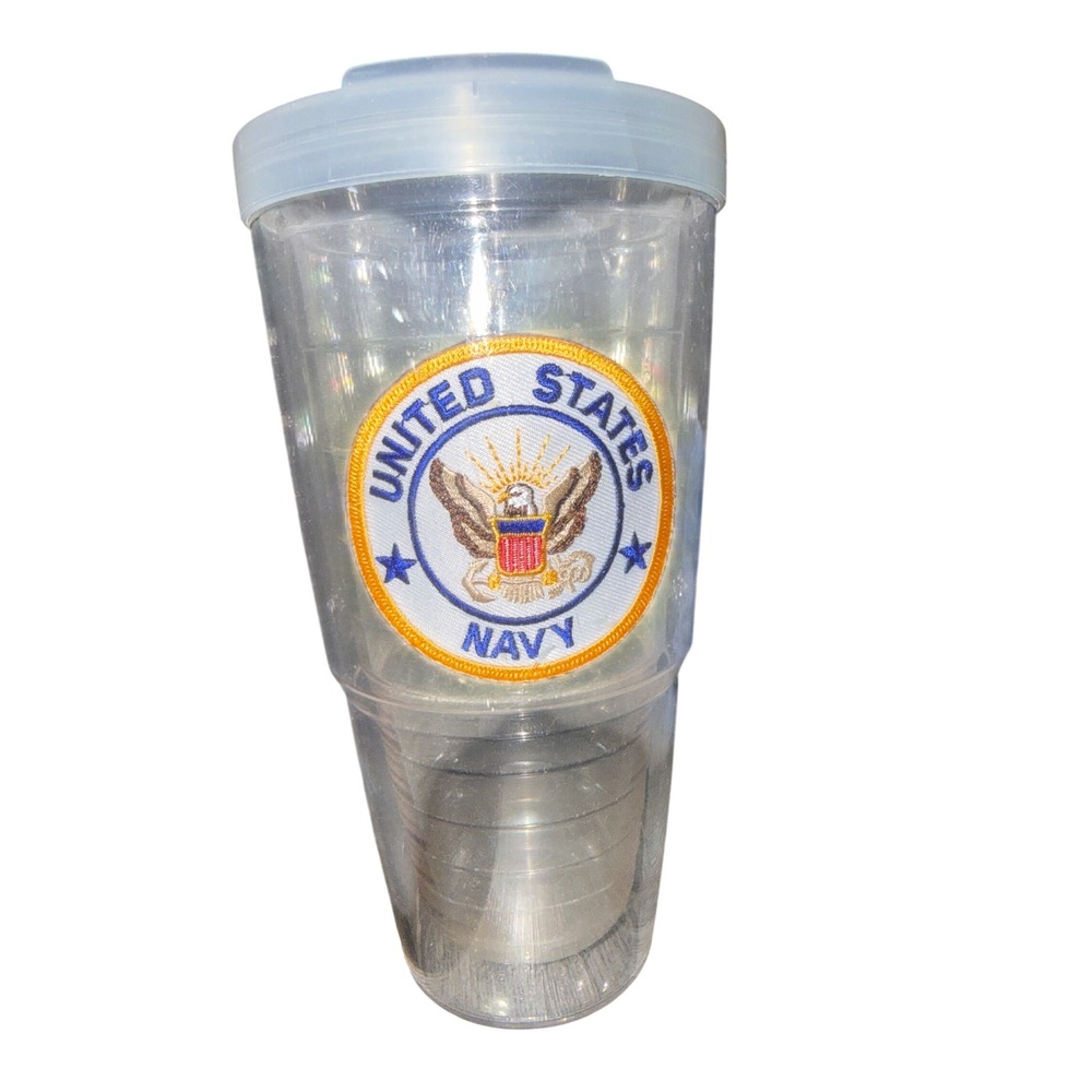 Tervis Tumbler US Navy Embroidered Logo 24oz Clear Double Wall Insulated Cup Lid